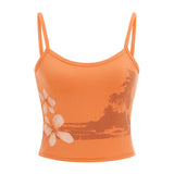 Women's Floral Print Camisole Summer Sleeveless Low Cut Slim Fit Crop Tank Tops Casual Vest Streetwear