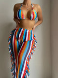 3 Pieces Striped Triangle Bikini Set Swimsuit & Ruffle Pants Swimwear Women 2026 Bathing Suit Female Swimming Summer Beachwear