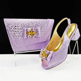 Doershow Italian green Shoes And Bag Sets For Evening Party With Stones Italian Leather Handbags Match Bags!  1-1