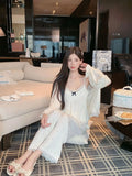 Women's spring and summer modal pajamas, comfortable three-piece home wear set with chest pad