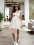 Women Sleeveless Mini Dress Summer Tie-up Straps Floral Print Backless A-Line Dress for Party Beach Streetwear