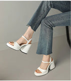NASBAVI Women Patent Leather Sandals Super Chunky High Heeled Ankle Buckle Shoes Platform Summer Thick Heel Sandal Ladies 35-43