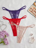 3Pcs/Set Women Sexy Floral Lace Thong Panties Low Waist Hollow Lace Sexy Lingerie Adjustable Thin Strap Underwear