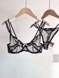 French Style Lace Underwear Set | Sexy Dotted Mesh Bra & Thong for Large Bust, Ultra Thin Slimming Anti Sag Lingerie MOYISU S-XL