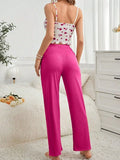 Ladies' Sexy Floral Print Pajama Set Soft Spaghetti Strap Top With And Elastic Pants For Comfortable Sleepwear and Loungewear