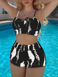 2026 Tie Dye Bikini Drawstring Swimsuit Women High Waist Shorts Swimwear Female Padded Bathing Suit Swimming Beachwear Summer