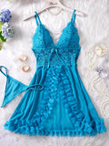 Transparent Hot Sexy Lingerie Women's Underwear See Through Flower Edging Lace Nightdress And Thongs Pijamas Sets Female Nighty
