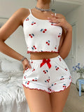 Summer Sleepwear Women's Casual Strawberry Print Camisole and Shorts Pajama Set Underwear Ventilate Soft Loungewear