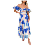 Sexy Dresses For Women Summer Trendy Boho Floral Printed Short Sleeve Vestido Seductive Off Shoulder Knee Length Dress For Woman
