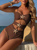 2025 Sexy Cut Out Metal Star Women Swimwear One Piece Swimsuit Female High Leg Cut Monokini Bather Bathing Suit Swim Bodysuit