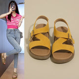 Women Sandals Summer New Solid Color Open Toe Flat Casual Slippers Buckle Fashion Outdoors Beach Sandals Sandalias De Mujer