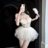 Sweet And Flirty Sexy Pure Desire Dress High-end Sensual And Alluring Erotic Solid Color Mesh Lace Trimmed Dress For Woman Z2YQ