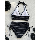 S - XL Polka Dot V Neck High Waist Bikini Female Swimsuit Women Swimwear Bather Bathing Suit Swim Two-pieces Bikini set K8111