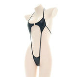 Sexy Jumpsuit patent leather bikini Straps Bandage Bodysuit Beach Girl One-piece Bikini Costume Women Pajamas Lingerie Uniform