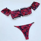 Ruffled Frilled Off Shoulder Bikini Women Swimsuit Female Swimwear Two Pieces Bikini Set Bandeau Bather Bathing Suit Swim Lady