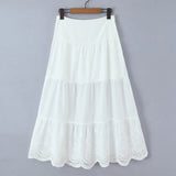 New Style Vacation Casual Long Skirt Half Transparent Lace Trimmed Mesh Splicing Hollow Embroidery Fairy Long Skirt Elegant TGER