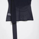 Women's Silk Mesh Scarf Top Women Dark Gray Mesh Halter Neck Sleeveless Top Ruched Front Tie Detail Sheer Casual For Party AFIA