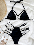 2025 Sexy Halter Strappy Metal Rings Bikini Women Swimwear Female Swimsuit Two-pieces Bikini set High Cut Bathing Suit Swim Lady