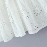 Puff Sleeve Cotton White Lace Dress Women Summer 2025 Square Collar Vintage Beach Short Dress Petite Flower Embriodery  Dress