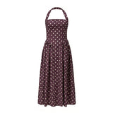 Women's Summer Halter Neck Long Dress Dot Print Sleeveless Backless A Line Dresses for Beach Party