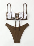Wrinkled Crinkled Metal Ring Bikini 2025 Women Swimwear Female Swimsuit Two-pieces Bikini Set Bather Bathing Suit Swim Beachwear