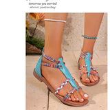 Bohemian Style Mixed Color Flat Sandals For Women 2026 Summer Pinch Narrow Band Zip Cover Heel Roman