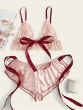 Women's 2 Piece Pajama Sets Lingerie Solid Color Bow Bandage Bra Camisole with Shorts Sexy Loungewear Summer