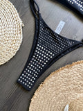 Black rhinestone process bikini sexy thong split swimsuit 2-piece beach set