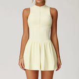 Women Front Zipper Tennis Dress Fake Two-piece Pieces Stand Up Collar Slim Fit Soft Sports Sets Fitness Pocket Skorts Yoga Suits