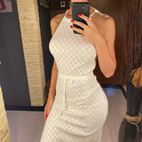 Halter Backless High Leg Cut Crochet Knitted Tunic Beach Cover Up Cover-ups Beach Dress Beach Wear Beachwear Female Women V5753