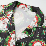Christmas Pajamas Sets for Women Print Button Up Long Sleeve Lapel V Neck Tops and Pants Lounge Wear Satin 2 Pieces Suits
