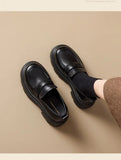 2026 Thick-Soled Waterproof British-Style Women's Loafers - Winter Retro Slip-On Height-Boosting Shoes, Simple & Lightweight