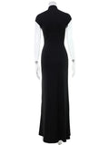 Ahagaga Fashion Women's Maxi Dresses Half High Collar Solid Sexy Single Breasted High Split Short Sleeves Sheath Streetwear Fit