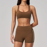 Quick Drying Shaved Tight Yoga Suit for Women Color Contrast Slim Sports Bra High Waist Shorts Running Fitness Suits Tracksuit