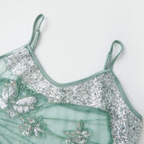 Women Sleeveless Spaghetti Strap Sheer Camisole Fashion Beaded Sequin Butterfly Cami Tops Summer Crop Tops