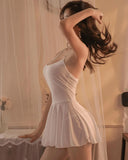 Women Mini Dress Spaghetti Strap Bodycon Cami Dress Sleeveless Pleated Skirt Summer Party Club Short Dress