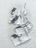 Women Sleepwear Summer Ice Silk Stain Comfortable 2pcs Pajamas Set V Neck Leopard Print Tops and Long Pants Loungewear