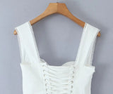 Foridol Bowknot Back Lace Up White Dress Women Sleeveless Lace Decor Summer Short Dress Elegant A-line Party Sundress 2025 New