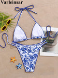 Sexy Flower Printed Halter Bikini Women Swimwear Female Swimsuit Two-Pieces Bikini Set Brazilian Bather Bathing Suit Swim V8203