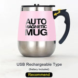 New Self Stirring Coffee Mug USB Rechargeable Stainless Steel Auto Mixing Blender Cup for Home Office Christmas Birthday Gift