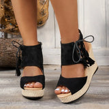 Summer Khaki Suede Leather Women's Thicken High Heels Hollow Out Sandals Sexy Elegant Platform Wedges Open Toe Ladies Shoes