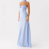 Women Solid Color Sexy Back Bandage Party Club Cami Dress Summer Fashion Sleeveless Spaghetti Strap Long Dresses With Scarf