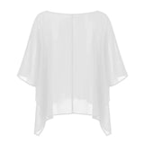 Women Summer Holiday Beach Sheer T-shirts Short Sleeve Tops Oblique Neck Solid Color See-through Irregular Party Clubwear