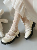 2026 Plus size 47 Sweet Blue Lace Ruffles Mary Janes Shoes Women Gothic Black Bow Knot Cute Lolita Cosplay Flats Casual Shoes