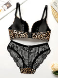 Hot Selling High-quality Sexy Women's Seamless And Steel Ring Two-piece Leopard Print Underwear Women's Lace Underwear Set B2046