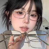 Men Y2K Harajuku Small Square Frame Glasses Women Retro Metal Eyeglasses Clear Reading Spectacle Blue Light Blocking Eyewear