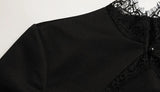 Ahagaga Sexy Women's Mini Dresses Patchwork Short Sleeves Lace Hollow Out Slim Fit Trend Baisc Turtleneck Streetwear Female Robe