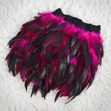 Womens Faux Feather Mini Skirt Elastic Mid Waist A-line Skirt Ladies Mardi Gras Outfit Festivals Carnival Dance Party Supplies