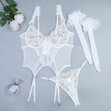 Toucheart Embroidery Floral Sexy Lingerie Panty Garters3PCS Skinny Plunge Patchwork See-through Romantic Private Interesting Set