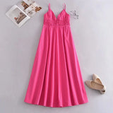 Foridol Elastic Smocking Green Cotton V Neck Summer Women's Dress Sleevless Long Green Maxi Casual Strapy Dress Solid Female